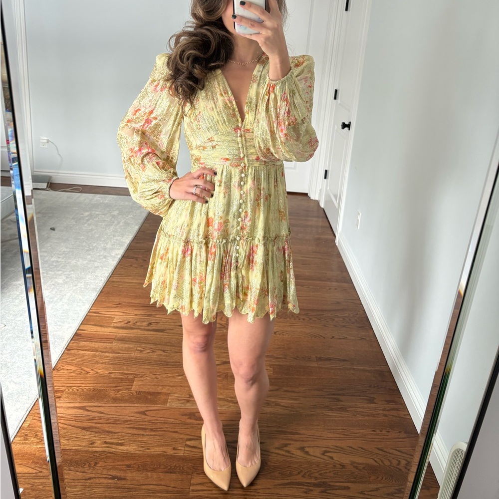 Hemant and Nandita Floral Long Sleeve Dress - Cream and Pink